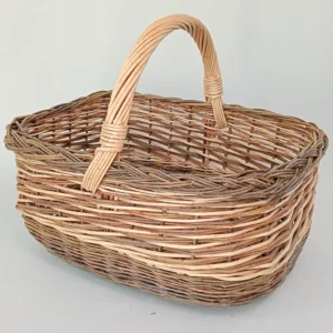 Panier en osier brut vert / blanc rectangulaire